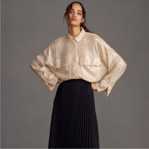 Pilcro by Anthropologie Sequin Cream Button Down Shirt